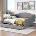 Full Size Upholstery Daybed with 2-Large Storage Drawers, Elegant Look Platform Bed Button Tufted Backrest Design, Grey