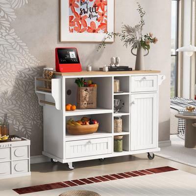 Kitchen Island Cart with Storage Cabinet and Two Locking Wheels