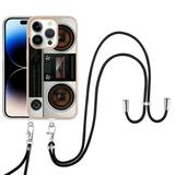 for iPhone 13 Pro Max Crossbody Strap Phone Case Anti-Fall Pattern Clear Design Transparent Soft & Flexible TPU Drop and Shockproof Protective Cover with Adjustable Nylon Neck Strap Retro Radio
