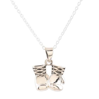 Knockout,'Sterling Silver Boxing Glove Pendant Necklace from India'