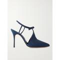 Manolo Blahnik - Horna 105 Embellished Silk Crepe De Chine Slingback Pumps - Navy