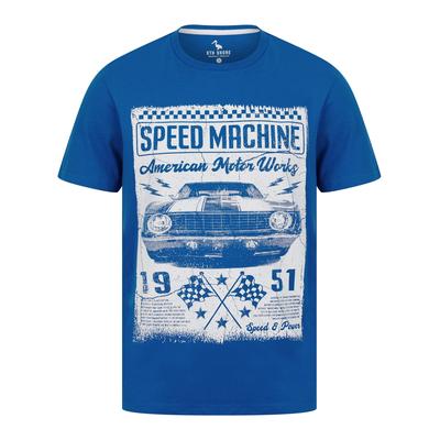 T-Shirts Speed Machine Motif Cotton Jersey T-Shirt in Victoria Blue - South Shore / M - Tokyo Laundry