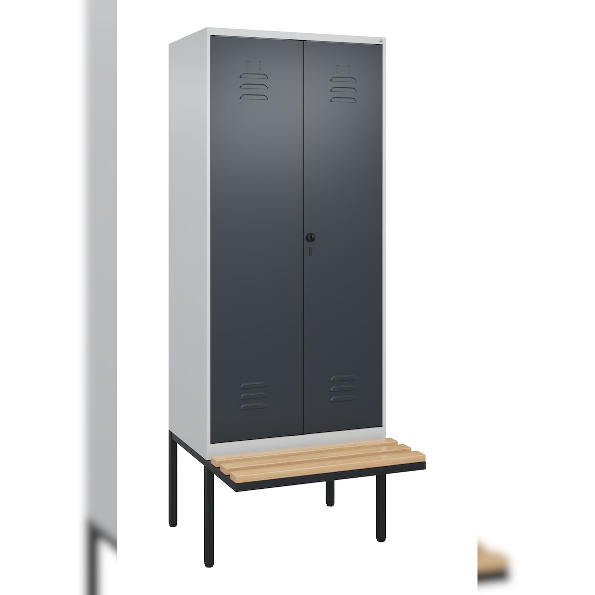 C+P Doppel-Spind Classic PLUS, schwebender Sitzbank aus Buche 2 Abteile, HxBxT 212x80x82cm, Sicherheitsdrehriegel, Hellgrau/Anthrazit von PROREGAL Image