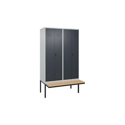 C+P Doppel-Spind Classic PLUS, schwebender Sitzbank aus Buche 4 Abteile, HxBxT 212x120x82cm, Sicherheitsdrehriegel, Hellgrau/Anthrazit von PROREGAL Image