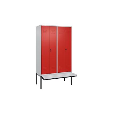 C+P Doppel-Spind Classic PLUS, Kunststoff schwebende Sitzbank, 4 Abteile, HxBxT 212x120x82cm, Sicherheitsdrehriegel, Hellgrau/Rot von PROREGAL Image