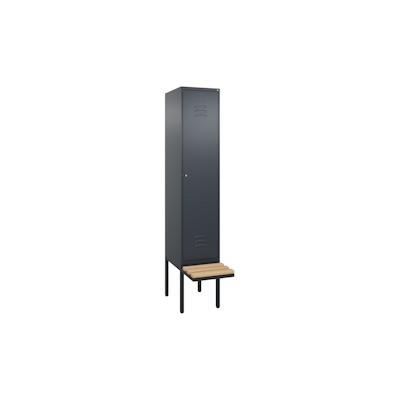 C+P Spind Classic PLUS, schwebender Sitzbank aus Buche 1 Abteil, HxBxT 212x40x82cm, Zylinderschloss, Anthrazit von PROREGAL Image