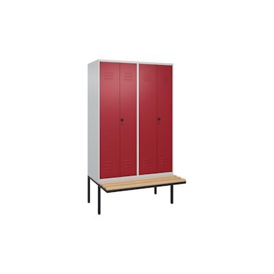 C+P Doppel-Spind Classic PLUS, schwebender Sitzbank aus Buche 4 Abteile, HxBxT 212x120x82cm, Sicherheitsdrehriegel, Hellgrau/Rubinrot von PROREGAL Image