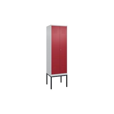 C+P Doppel-Spind Classic PLUS, Gestell, 2 Abteile, HxBxT 212x60x50cm, Zylinderschloss, Hellgrau/Rubinrot von PROREGAL Image