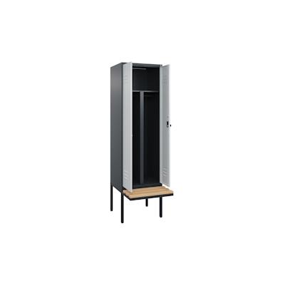 C+P Doppel-Spind Classic PLUS, schwebender Sitzbank aus Buche 2 Abteile, HxBxT 212x60x82cm, Sicherheitsdrehriegel, Anthrazit/Hellgrau von PROREGAL Image