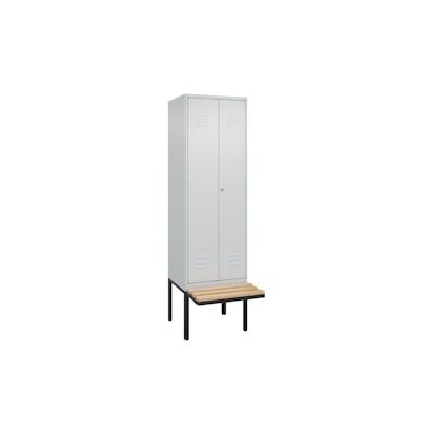 C+P Doppel-Spind Classic PLUS, schwebender Sitzbank aus Buche 2 Abteile, HxBxT 212x60x82cm, Zylinderschloss, Hellgrau/Hellgrau von PROREGAL Image