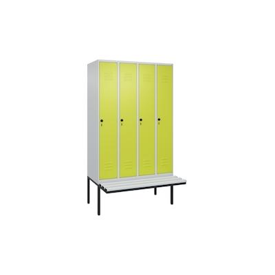 C+P Spind Classic PLUS, Kunststoff schwebende Sitzbank, 4 Abteile, HxBxT 212x120x82cm, Sicherheitsdrehriegel, Hellgrau/Clowngrün von PROREGAL Image