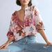 Anthropologie Tops | Anthropologie Pilcro Cropped Surf Blouse Textural Cotton Mixed Floral | Color: Red | Size: S