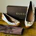Gucci Shoes | Gucci Canvas Horsebit Gold Accent Floral Ballerina Flats | Color: Gold/White | Size: 39.5