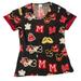 Disney Tops | Disney Minnie Mouse 97% Cotton Scrubs Sz Xs Allover Minnie Mouse Cartoon Graphic | Color: Black/Red | Size: Xs