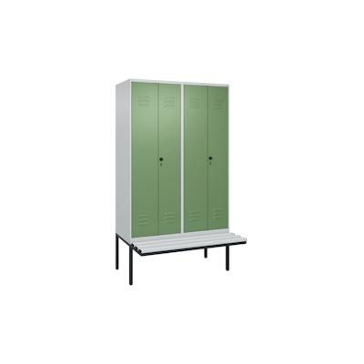C+P Doppel-Spind Classic PLUS, Kunststoff schwebende Sitzbank, 4 Abteile, HxBxT 212x120x82cm, Sicherheitsdrehriegel, Hellgrau/Resedagrün von PROREGAL Image