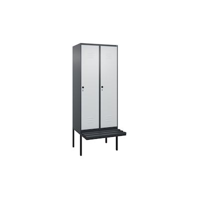 C+P Spind Classic PLUS, Kunststoff schwebende Sitzbank, 2 Abteile, HxBxT 212x80x82cm, Sicherheitsdrehriegel, Anthrazit/Hellgrau von PROREGAL Image