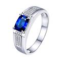 Mens Rings Silver, Mens Wedding Band White Gold 18K 1 0.54CT VVS Blue Rectangular Lab Sapphire with H White Diamond Band Channel Size Z Valentine