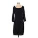 H&M Casual Dress - Shift Boatneck 3/4 sleeves: Black Solid Dresses - Women's Size 4