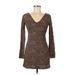 River Island Casual Dress - Bodycon V Neck Long sleeves: Brown Dresses - Women's Size 8