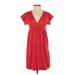 Susie Rose Casual Dress - Mini Plunge Short sleeves: Red Solid Dresses - Women's Size Small