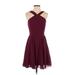 Lulus Casual Dress - Mini V Neck Sleeveless: Burgundy Solid Dresses - Women's Size Small