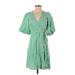 Old Navy Casual Dress - Wrap V Neck Short sleeves: Green Checkered/Gingham Dresses - Women's Size Small Tall