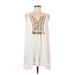 Umgee Casual Dress - A-Line V Neck Sleeveless: White Dresses - Women's Size Medium