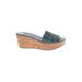 Chocolat Blu Wedges: Slip-on Platform Boho Chic Blue Print Shoes - Women's Size 10 - Open Toe