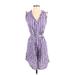 Kayce Hughes Casual Dress - Shirtdress V Neck Sleeveless: Purple Print Dresses - Women's Size 2