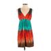 Soprano Casual Dress - Mini V-Neck Sleeveless: Teal Tie-dye Dresses - Women's Size X-Small