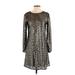 NY Collection Casual Dress - A-Line: Silver Animal Print Dresses - Women's Size Small