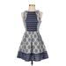 Rewind Casual Dress - A-Line: Blue Brocade Dresses - Women's Size Small