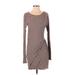 Rebecca Taylor Casual Dress - Mini Scoop Neck Long sleeves: Brown Print Dresses - Women's Size Small