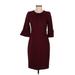 J.Crew Casual Dress - Sheath Crew Neck 3/4 sleeves: Burgundy Print Dresses - New - Women's Size 2