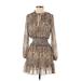 Zara Casual Dress - A-Line Plunge Long sleeves: Brown Leopard Print Dresses - Women's Size X-Small