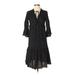 Ann Taylor LOFT Casual Dress - DropWaist Tie Neck 3/4 sleeves: Black Dresses - Women's Size X-Small