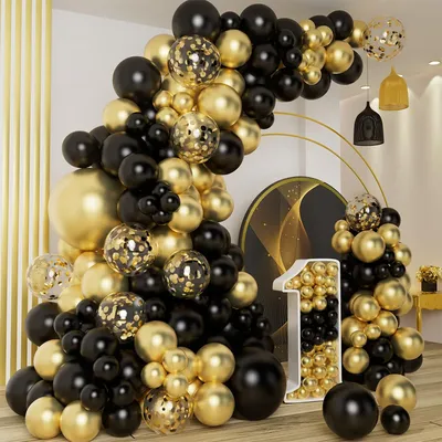 Kit d'arche de guirxiété de ballons avec confettis en latex décor de fête d'anniversaire noir or