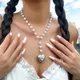 PuRui-Collier de perles blanches et roses pour femmes grand cœur d'amour avec motif de fleurs tour