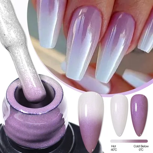 Aurores-Verhéritage à ongles gel thermique, violet, nude, paillettes scintillantes, température étincelante, document proxy, semi-continu, art des ongles, 7ml