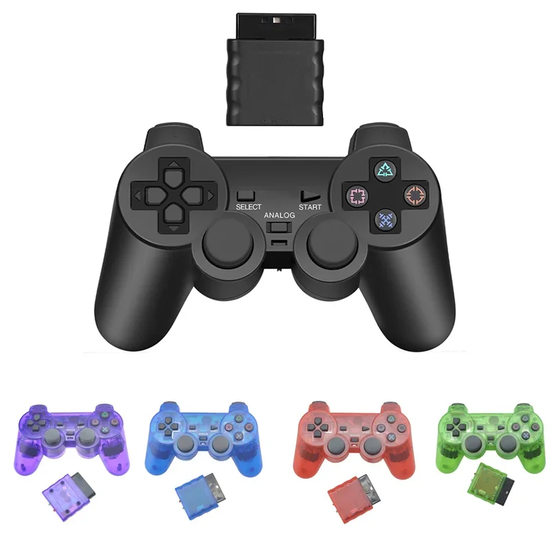 Wireless Gamepad Transparente Farbe Für Sony PS2 2,4G Doppel Vibration Joystick Bluetooth Controller Für Playstation 2 Joypad