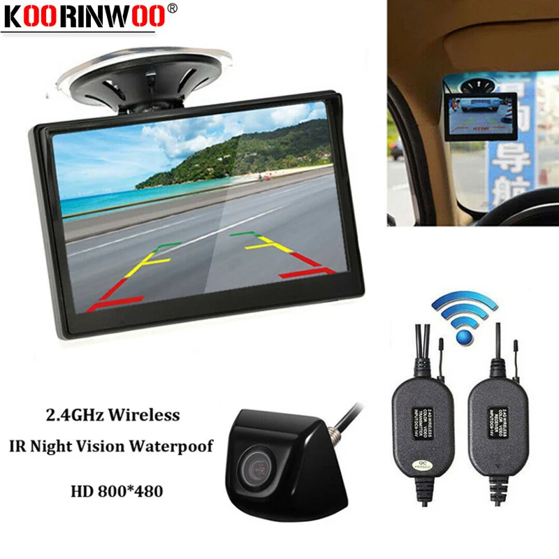 Koorinwoo Wireless Parkplatz 5 Zoll HD Bildschirm Saug Top Monitor Weitwinkel Nachtsicht Metall Körper Rückansicht Kamera Universal Image