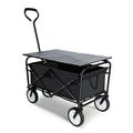 Heavy Duty Portable Folding Wagon and Collapsible Aluminum Alloy Table Combo Utility Outdoor Camping Cart with Universal Anti-slip Wheels & Adjustable Handle along with Metal Board Desktop Black