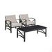 Maykoosh Baroque Brilliance 3Pc Outdoor Metal Armchair Set Oatmeal/Oil Rubbed Bronze - Side Table & 2 Chairs