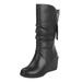 nsendm Female Shoes Adult Compression Socks Running Women Mid Calf Leather Zipper Mid Calf Boots Round Toe Shoes Women Wide Calf Boots with Heels Black 8.5