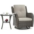 MeetLeisure Outdoor Polyethylene (PE) Wicker Swivel Rocker Chair with Side Table Beige