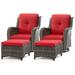 MeetLeisure 4 Pieces Outdoor Patio Furniture Setï¼ŒIncluding 2 Swivel Rocking Chairs with 2 Ottomans Red