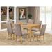 East West Furniture Dining Table Set- a Kitchen Table and Dark Khaki Linen Fabric Parson Dining Chairs, Oak(Pieces Options)