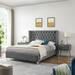 2-Pieces Bedroom Sets with Platform Bed and 1 Nightstands, Electroplate Metal Legs and Nailhead Decorate Headboard, Queen - Grey