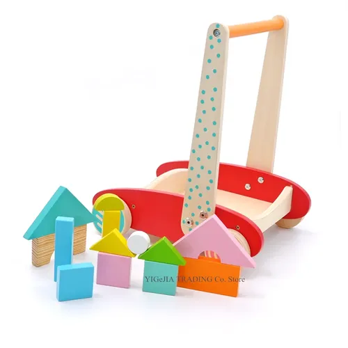 Holz Baby Walker & Block Puzzle Kinder Warenkorb, Push-und Pull Spielzeug Für Kleinkinder