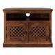 Maharani Sheesham TV Unit, Indian Wood, Corner Cabinet 80cm, Stand Upto 30in Plasma TV, Lattice Jali Design - 2 Door